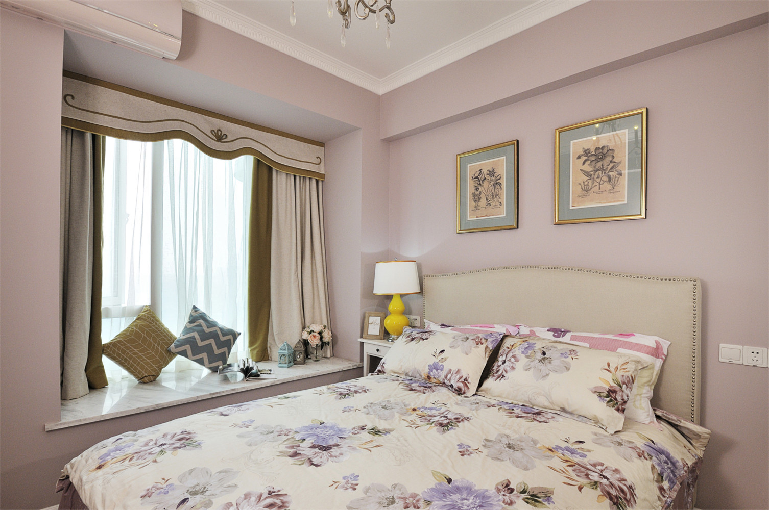 120平米装修,四房装修,20万以上装修,卧室,法式风格,卧室背景墙,紫色