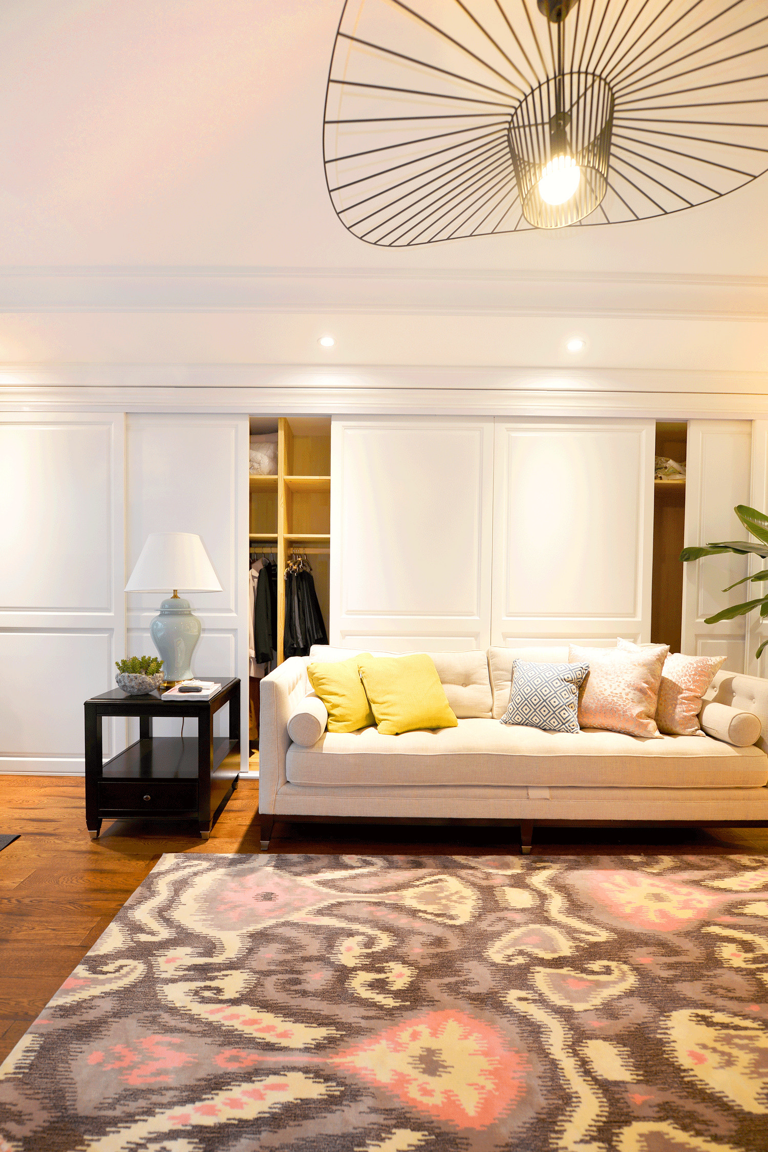 美式风格,三居室装修,130平米装修,20万以上装修,客厅,沙发背景墙,沙发,白色