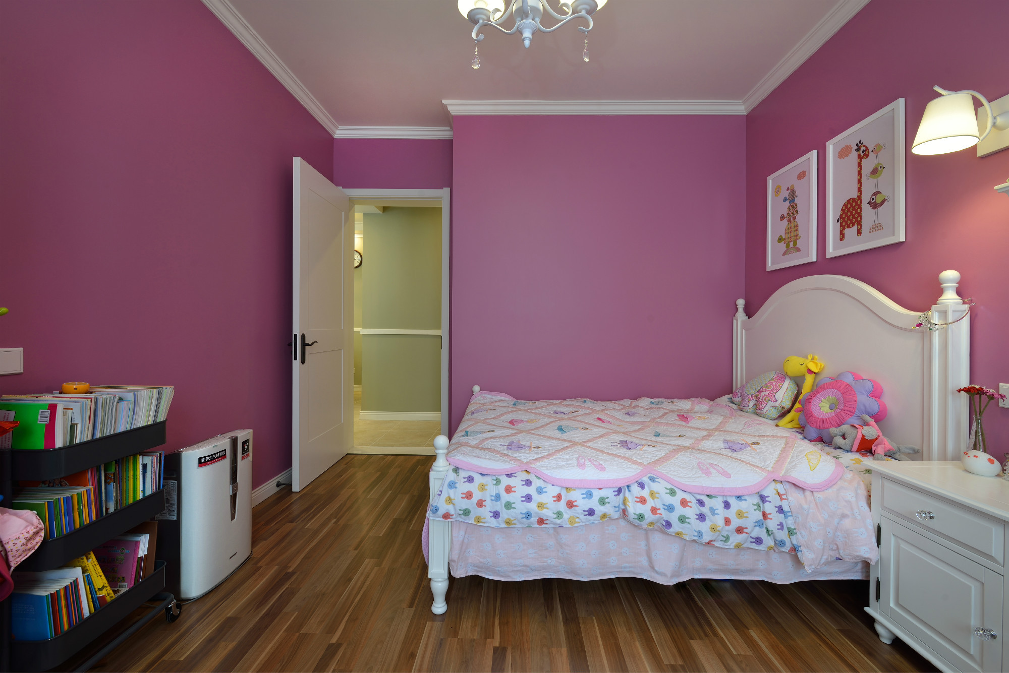 美式风格,20万以上装修,140平米以上装修,四房装修,儿童房,卧室背景墙,粉色