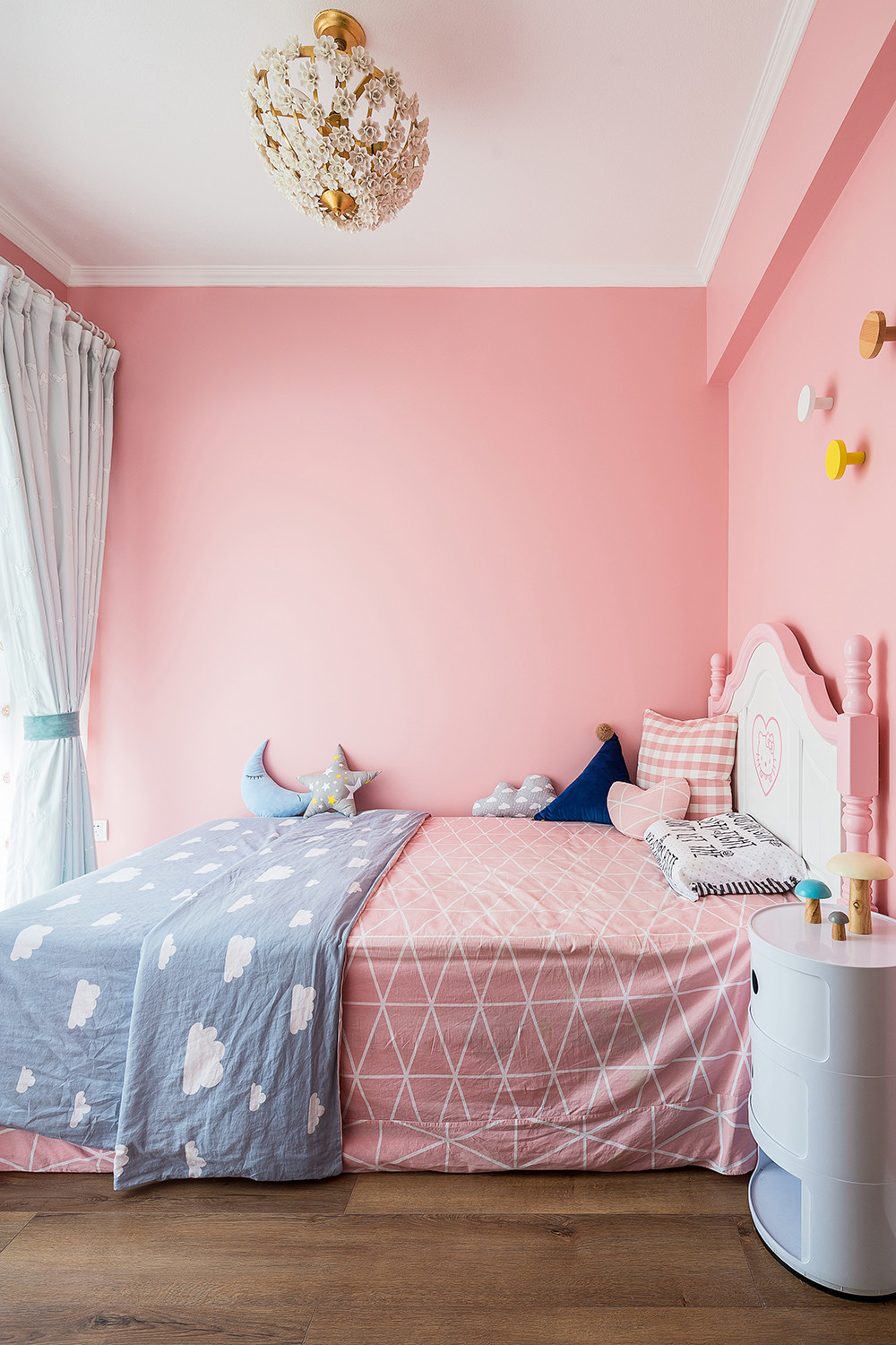 80平米装修,三居室装修,10-15万装修,儿童房,北欧风格,卧室背景墙,粉色