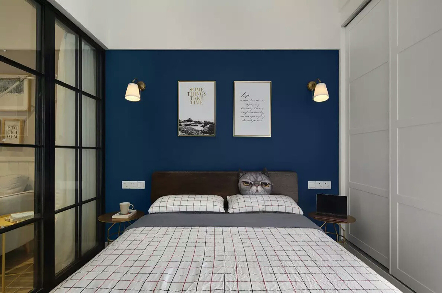 欧式风格,5-10万装修,40平米装修,一居室装修,小户型装修,卧室,背景墙,蓝色