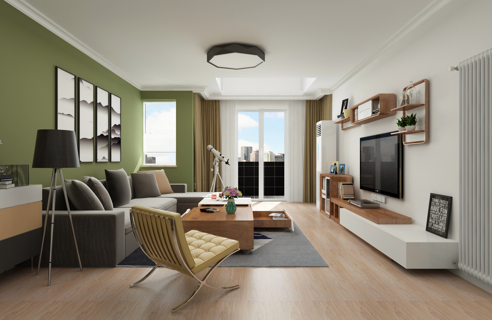 三居室装修,140平米以上装修,20万以上装修,客厅,沙发,现代简约风格,沙发背景墙,绿色