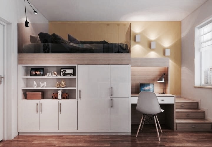 上床下柜的卧室设计节省空间也能拓展出更多收纳容量重点是