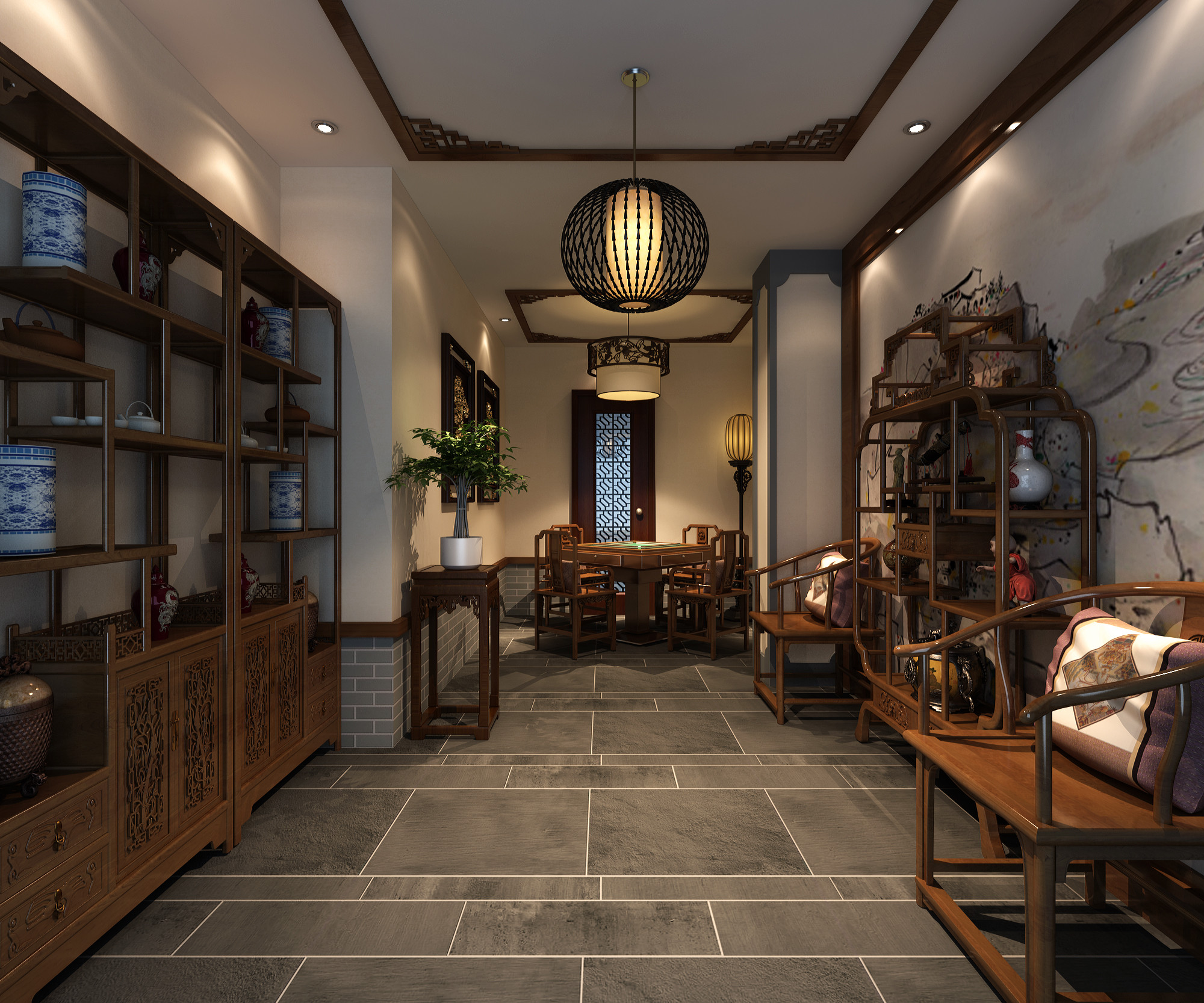 中式优雅茶室装修客厅布置图