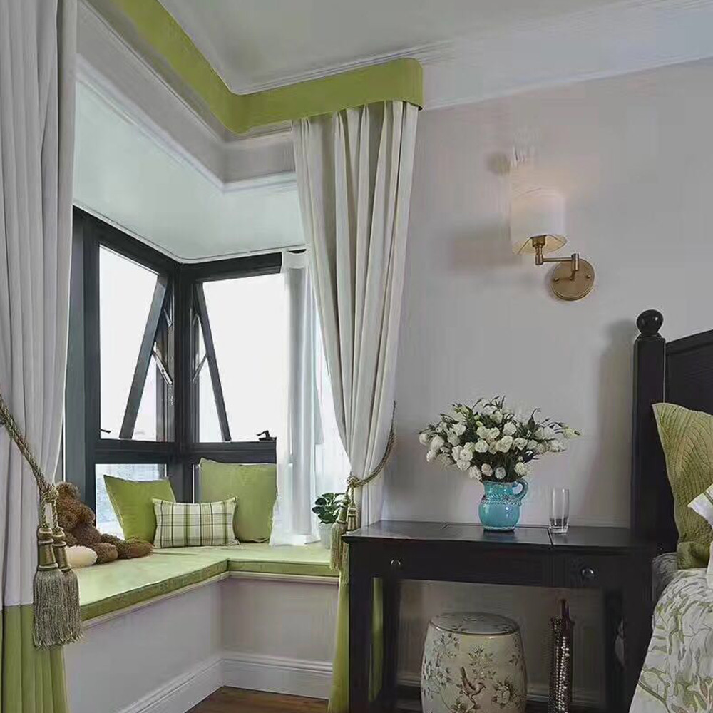 美式风格,20万以上装修,公寓装修,130平米装修,卧室,飘窗,绿色