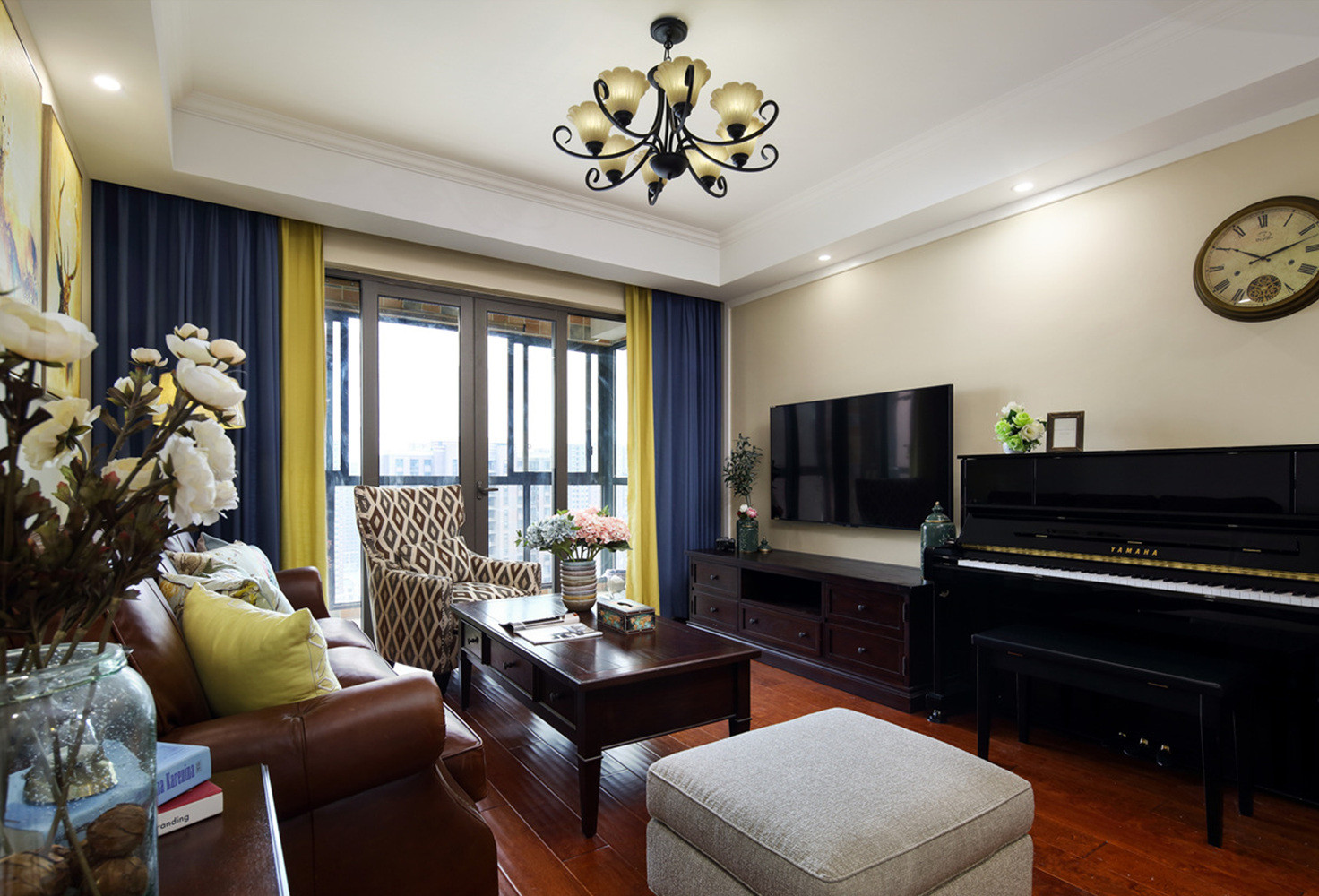 美式风格,四房装修,20万以上装修,140平米以上装修,客厅,电视背景墙,黄色