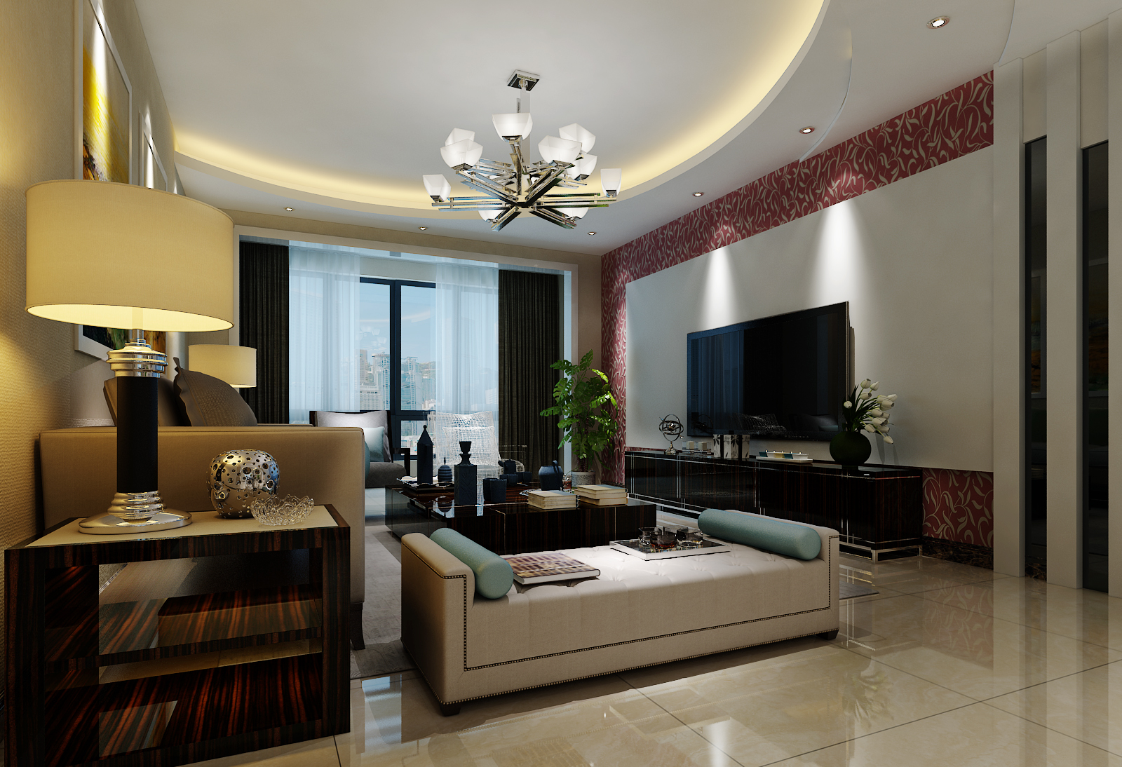 简约风格,三居室装修,130平米装修,15-20万装修,客厅,电视背景墙,白色
