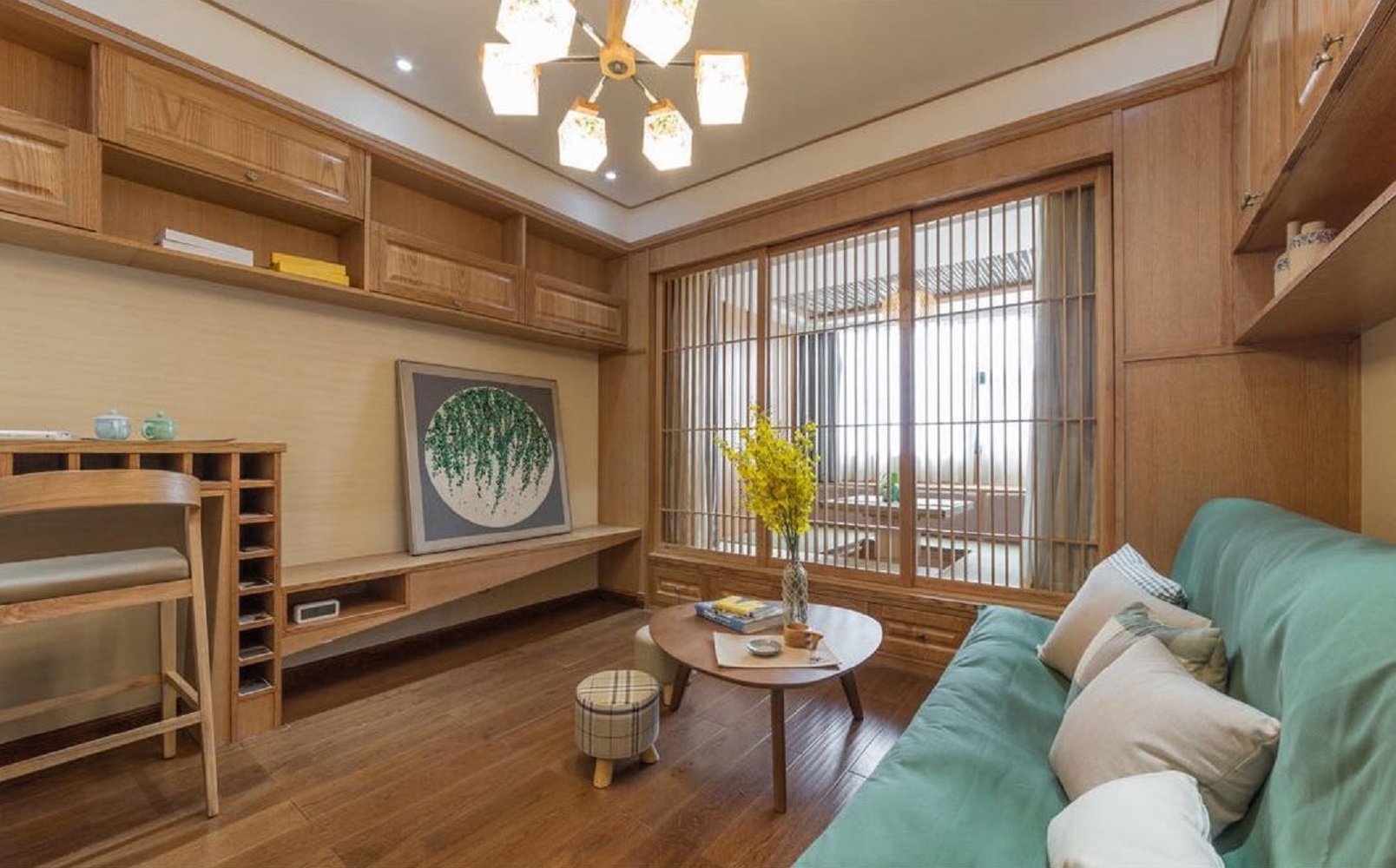 日式风格,10-15万装修,一居室装修,40平米装修,小户型装修,客厅,吧台,原木色
