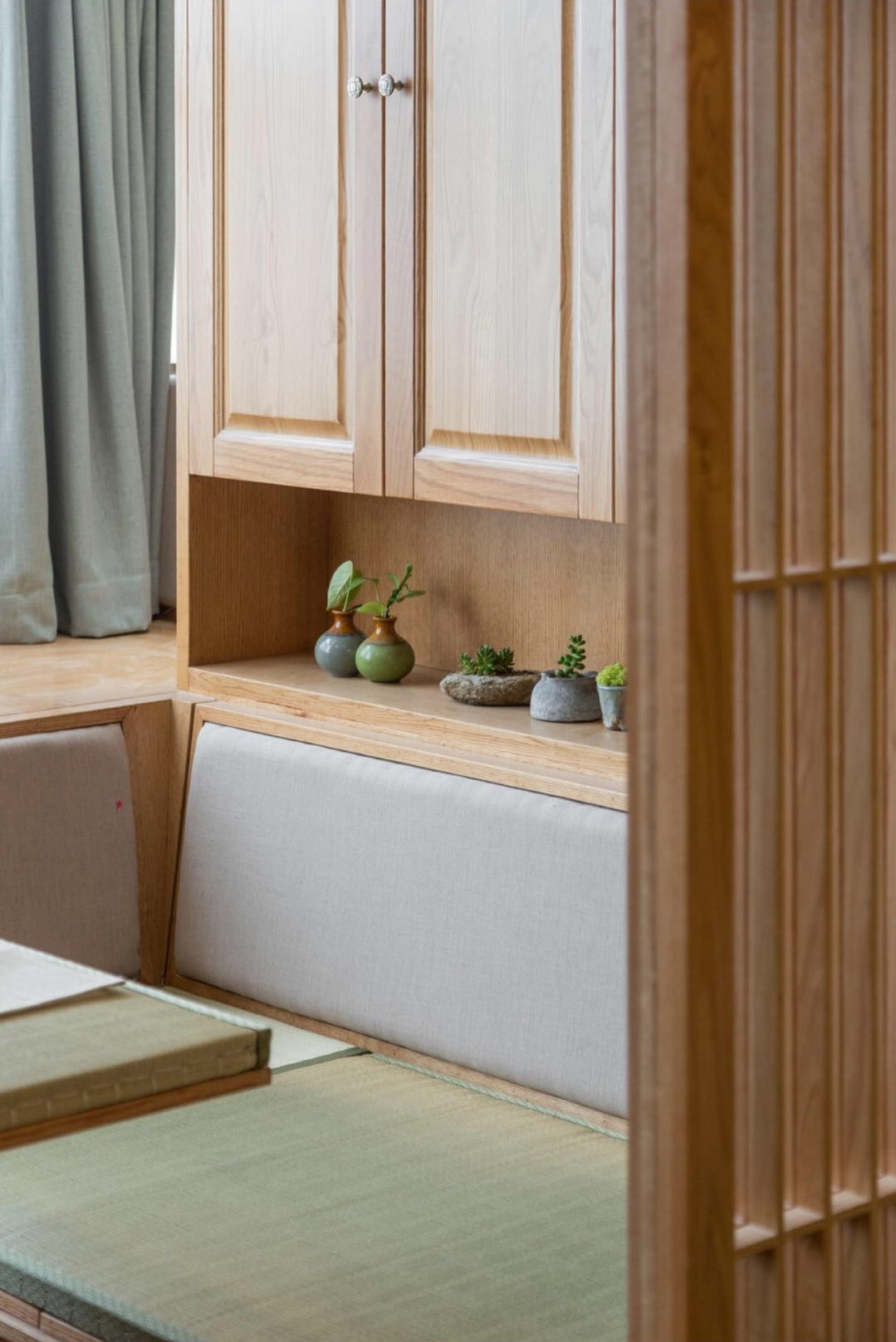 日式风格,10-15万装修,一居室装修,40平米装修,小户型装修,卧室,室内植物,花瓶