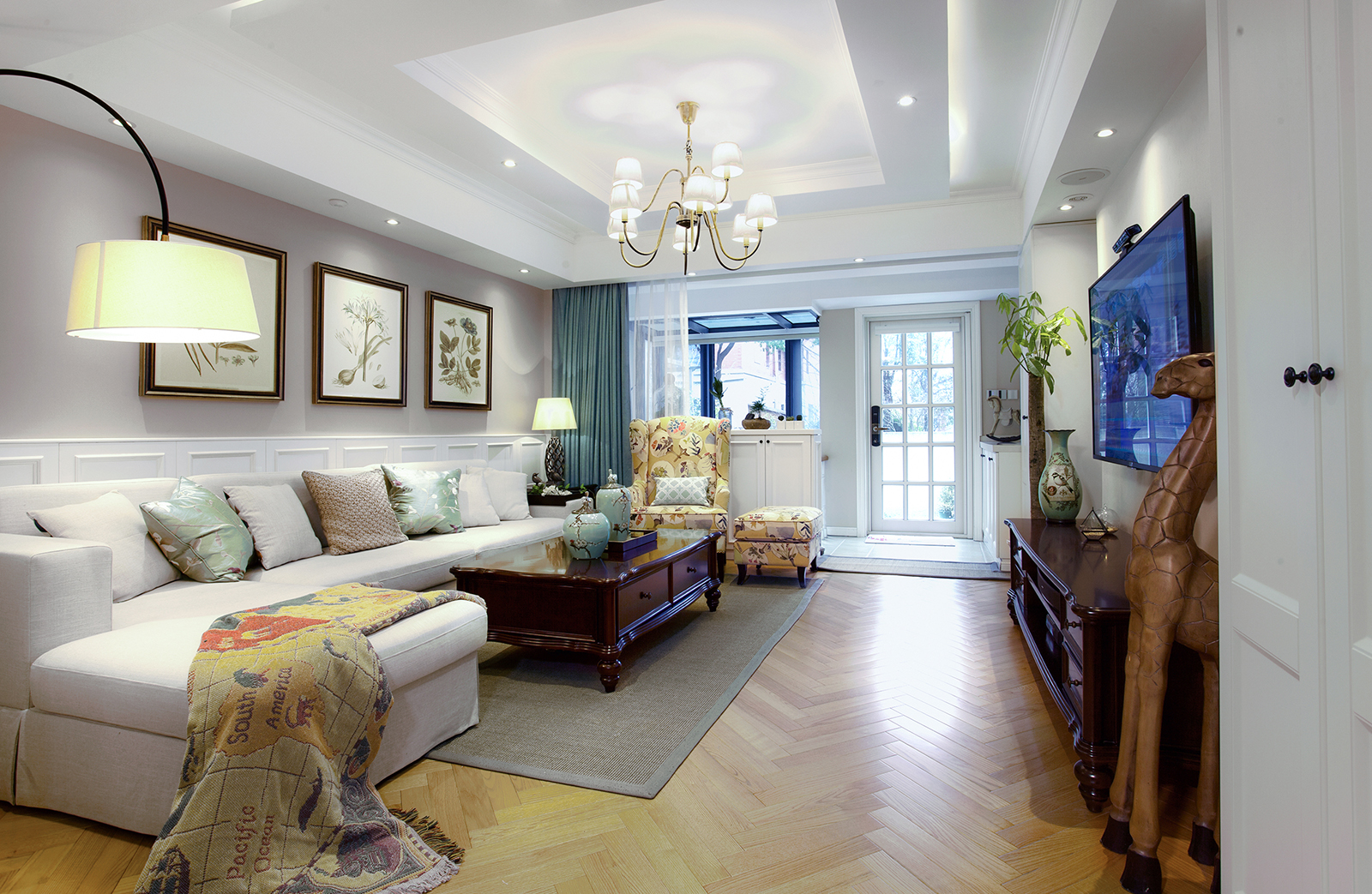 美式风格,四房装修,20万以上装修,140平米以上装修,客厅,卧室背景墙,白色