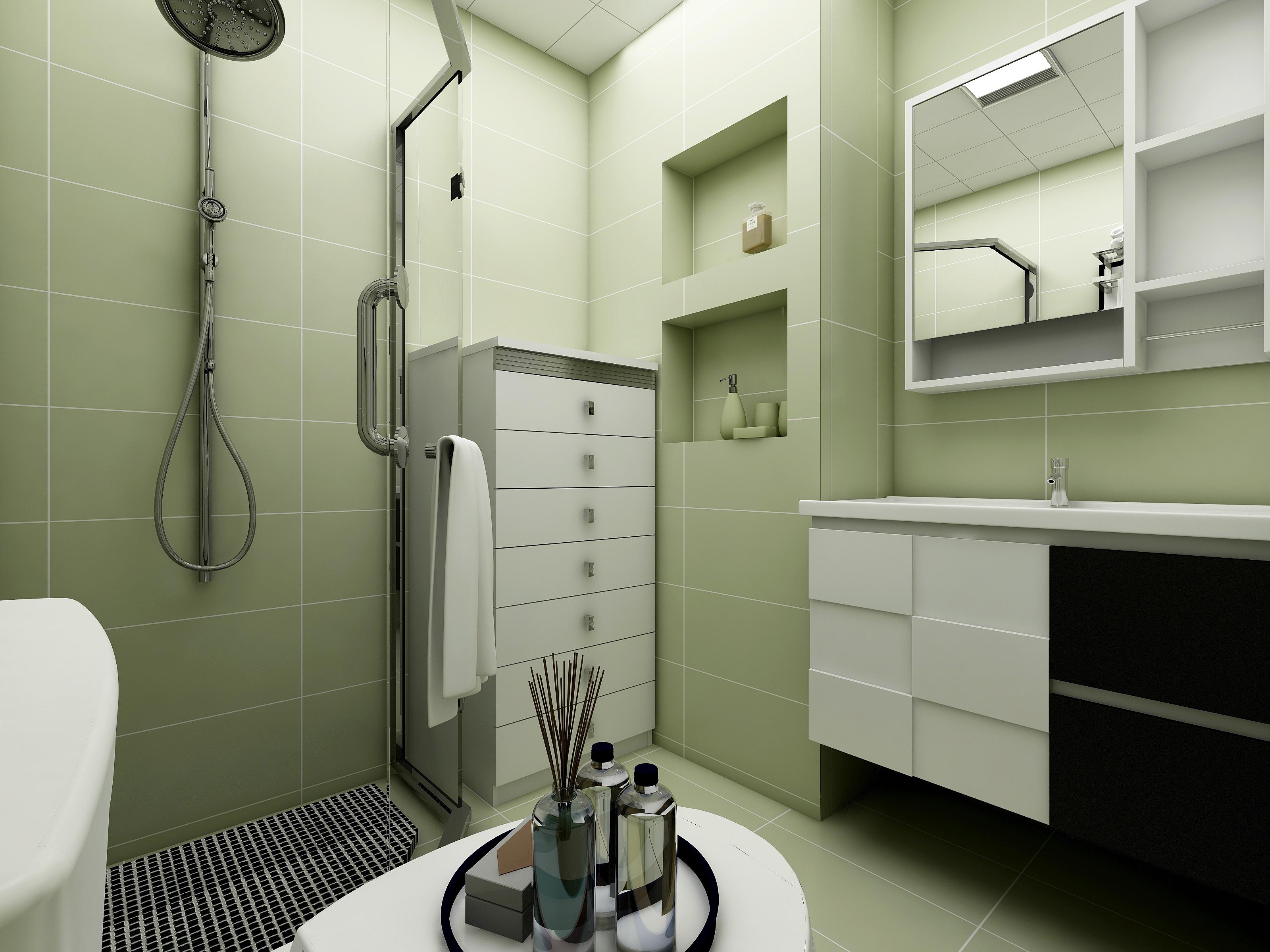 简约风格,10-15万装修,二居室装修,60平米装修,卫生间,浴室柜,绿色