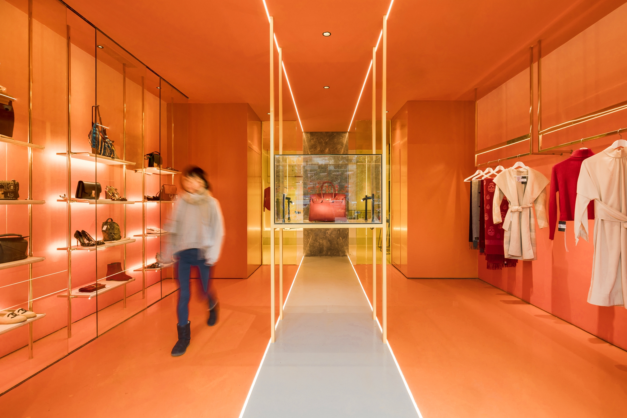 商铺,130平米装修,20万以上装修,客厅,现代简约风格,背景墙,橙色