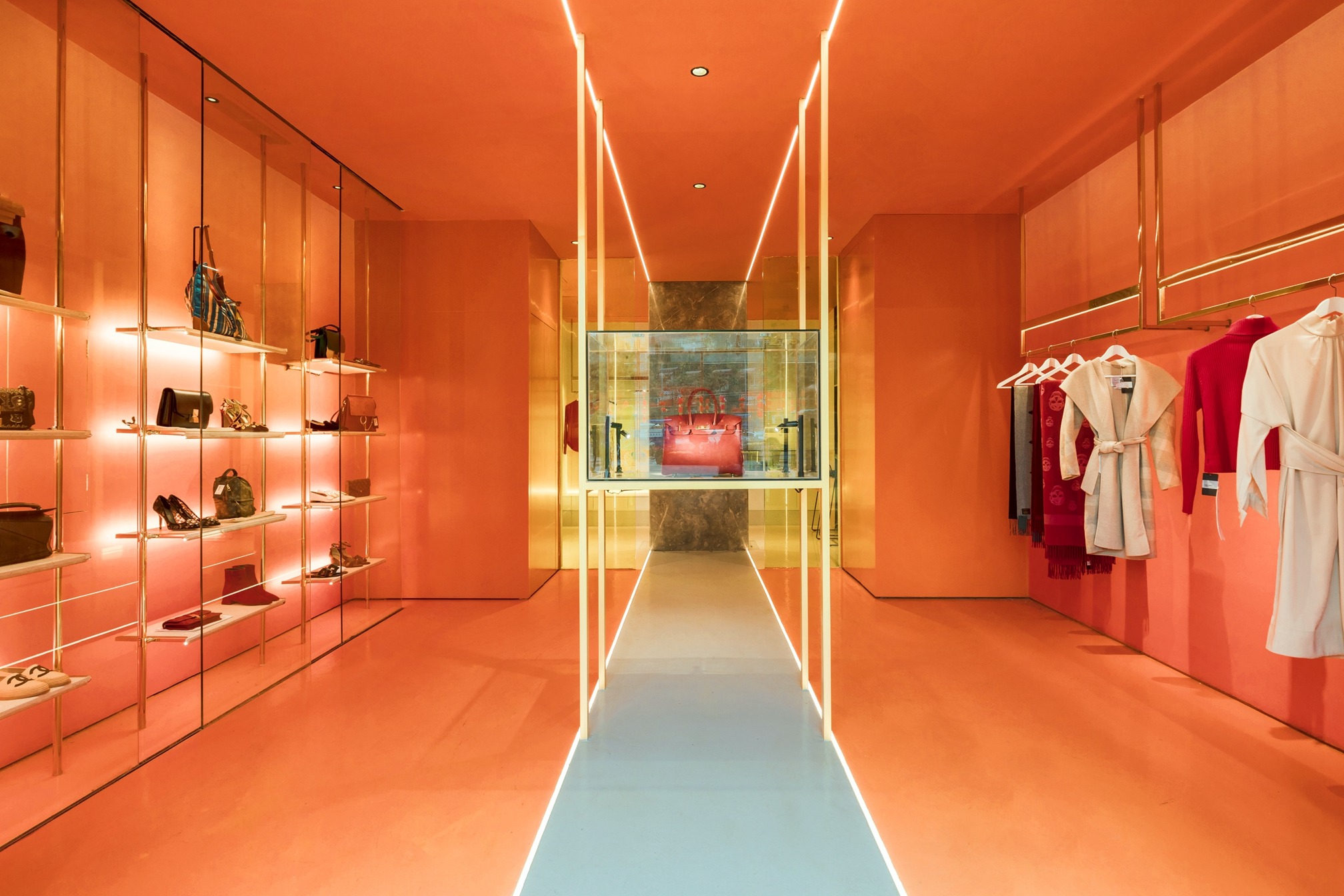 商铺,130平米装修,20万以上装修,客厅,现代简约风格,橙色,背景墙