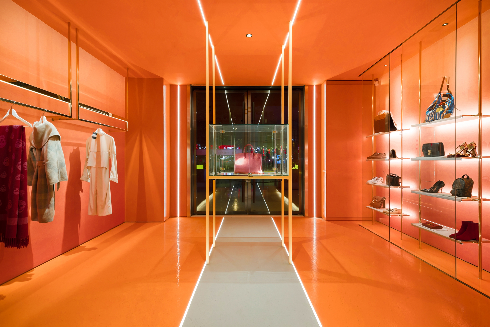 商铺,130平米装修,20万以上装修,客厅,现代简约风格,背景墙,橙色