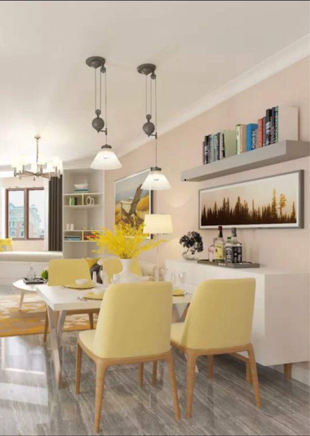 简约风格,10-15万装修,70平米装修,一居室装修,厨房,黄色,椅子