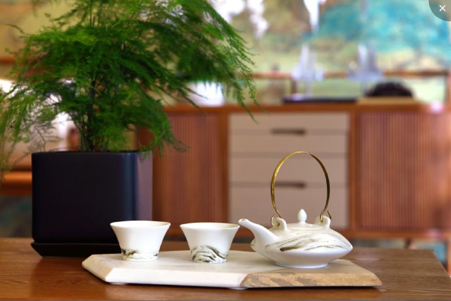 现代中式复式装修茶具图片