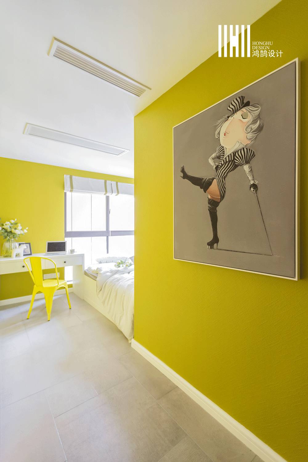 80平米装修,10-15万装修,二居室装修,卧室,美式风格,背景墙,黄色