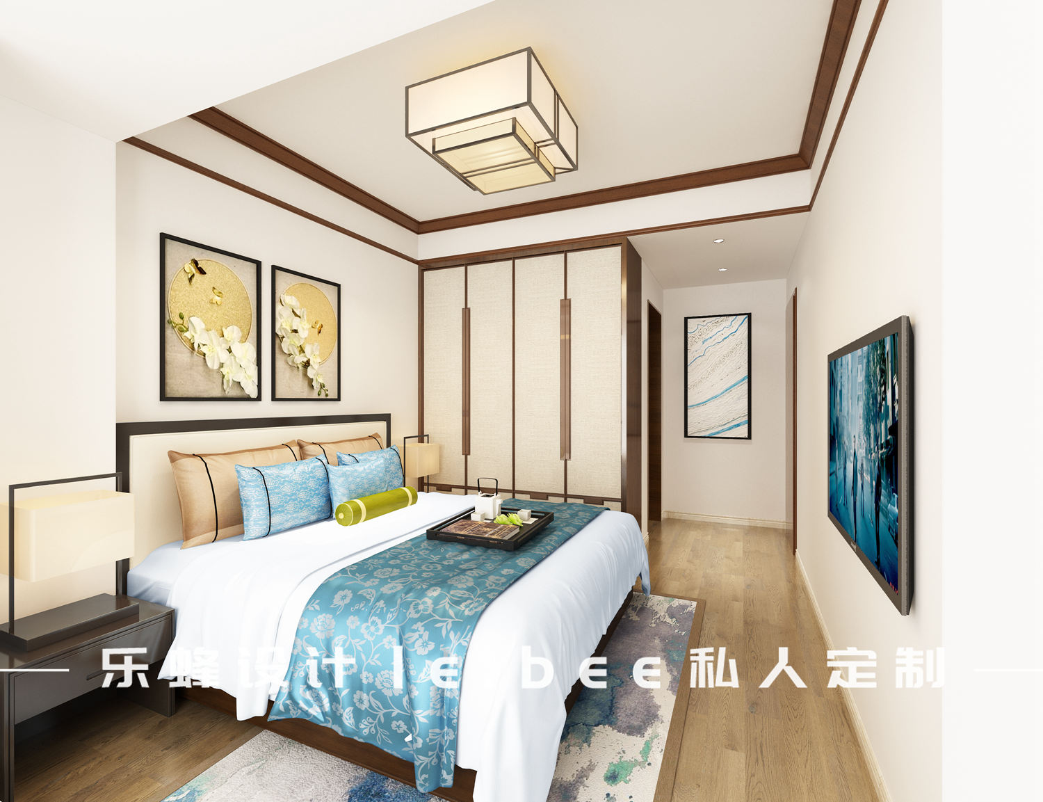 中式风格,100平米装修,三居室装修,15-20万装修,卧室背景墙,米色