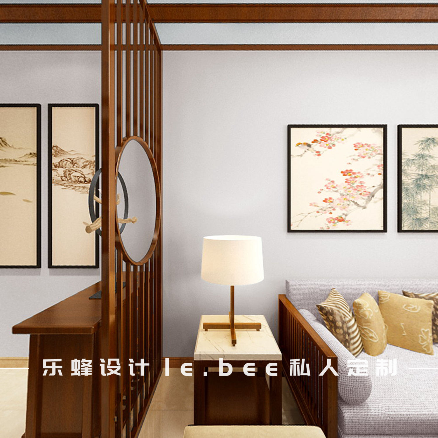 中式风格,100平米装修,三居室装修,15-20万装修,灯具,装饰画