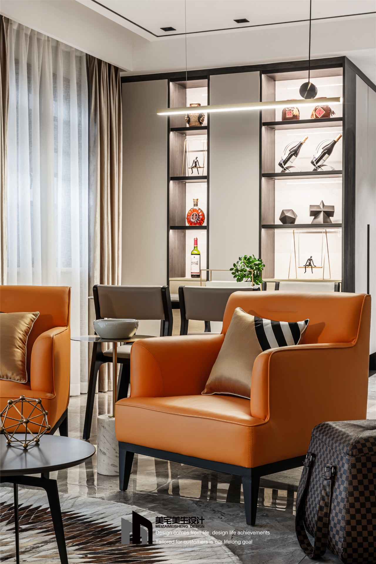 145㎡现代简约风装修橙色沙发椅设计