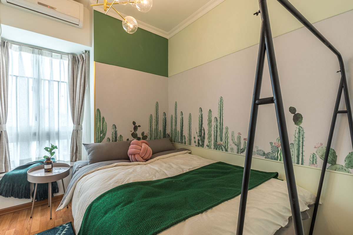 60㎡绿色两居卧室装修搭配图