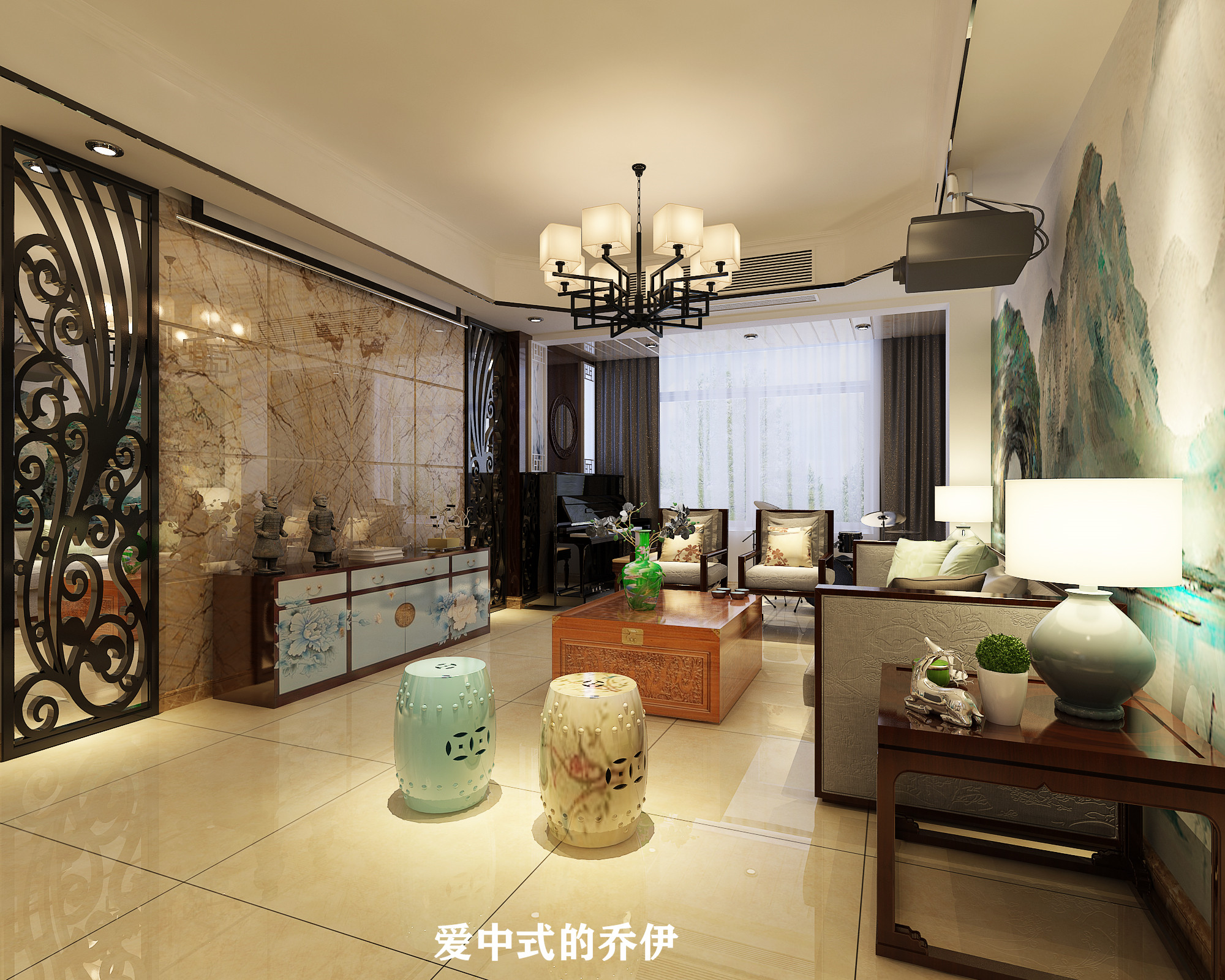 中式风格,20万以上装修,三居室装修,110平米装修,
