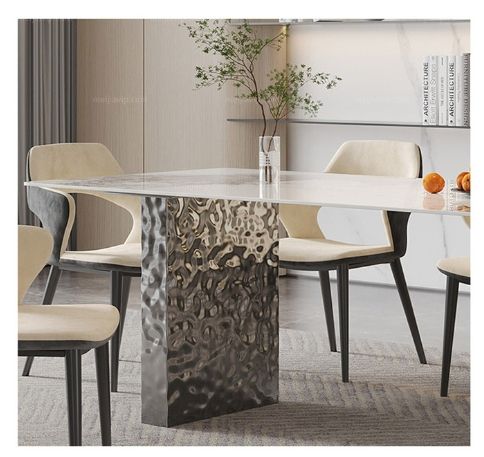 歌迪 现代简约 防刮耐磨 亚克力+香儿亮光岩板面+不锈钢 1.4米餐桌