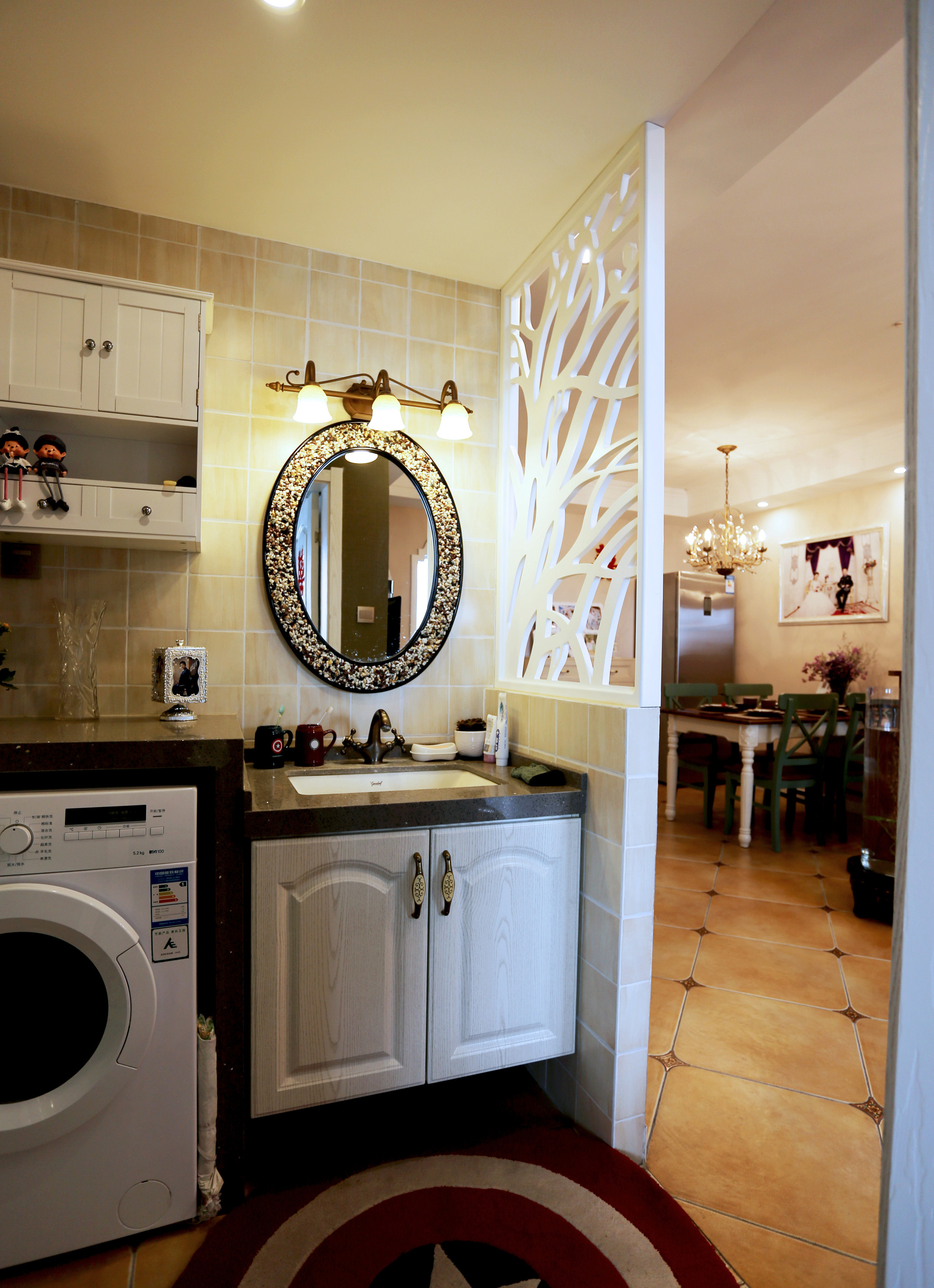 地中海美式混搭二居装修洗手台设计