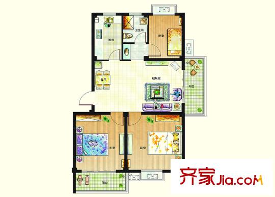 恒邦幸福里户型图A3户型 3室2厅1卫1厨