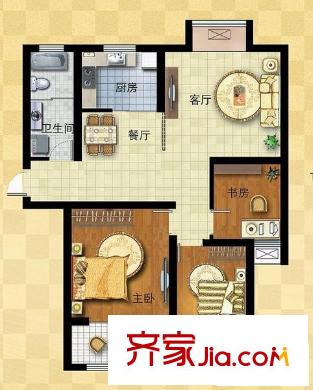 风尚自由城户型图E户型 3室2厅1卫