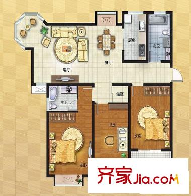 风尚自由城户型图H户型 3室2厅2卫