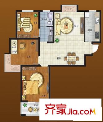 风尚自由城户型图D2户型 3室2厅1卫