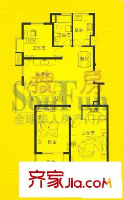 锦绣年华户型图D户型 3室2厅1卫1厨