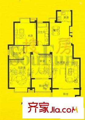锦绣年华户型图E户型 3室2厅2卫1厨