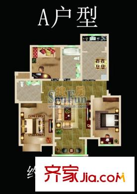 金地华府1#-3#东西户A户型 3室2厅2卫1厨