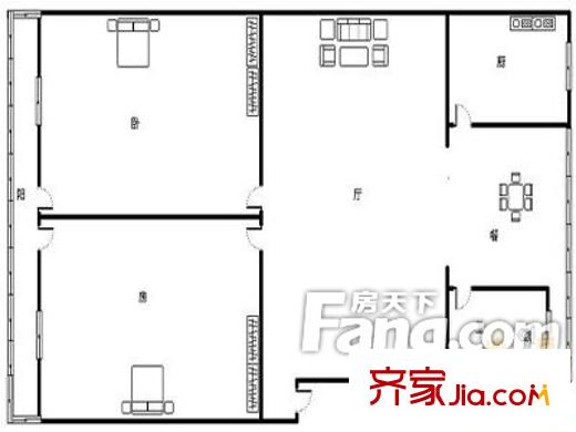 金景新华园户型图户型图(2-2-1) 2室2厅1卫1厨