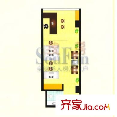 舜之都双子座户型图商务平台 1室1厅1卫1厨