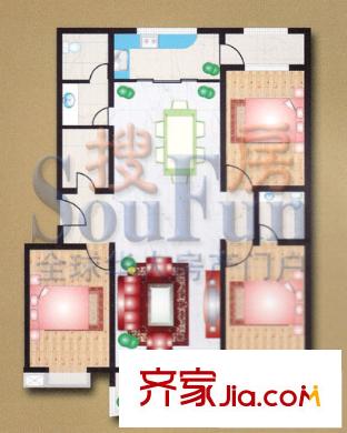 东方御景 户型图(3室2厅1厨1卫)