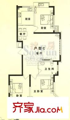 青青家园户型图户型C 3室2厅1卫