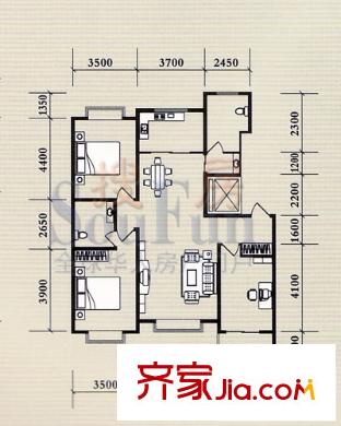 龙泽名都户型图3室2厅2卫1厨