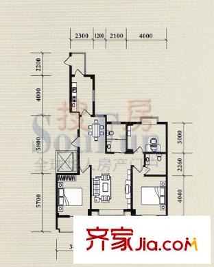龙泽名都户型图3室2厅2卫1厨