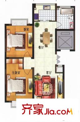 华景新城户型图一期38号楼2、3单元标准层F户型 2室2厅1卫1厨