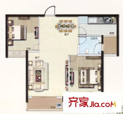 华府一品户型图A户型 2室2厅1卫1厨