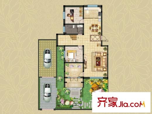 瀚香苑B别墅一层户型图 5室3厅3卫1厨