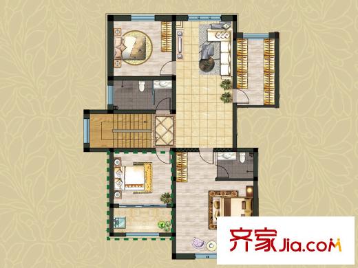 瀚香苑B别墅四层户型图 5室3厅3卫1厨