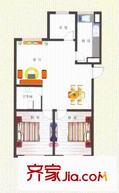 东方明珠E户型 3室2厅1卫1厨