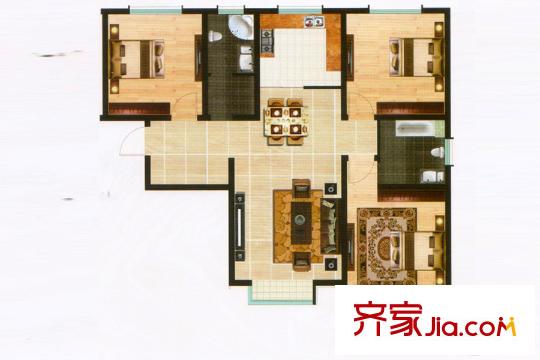 帝景国际D户型 3室2厅2卫1厨