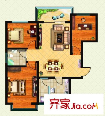 帝景国际一期高层B户型/法尔肯 3室2厅1卫1厨