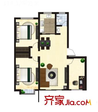 水岸名居8号楼2单元西户型 3室2厅1卫