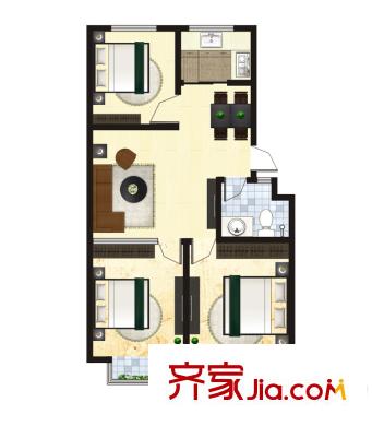 水岸名居3号楼1单元西户型 3室2厅1卫
